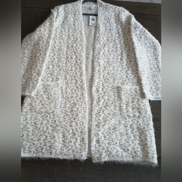 Nine West Woman's Jacquard Long Cardigan  Size XL   NWT  White & Gold - Picture 4 of 12